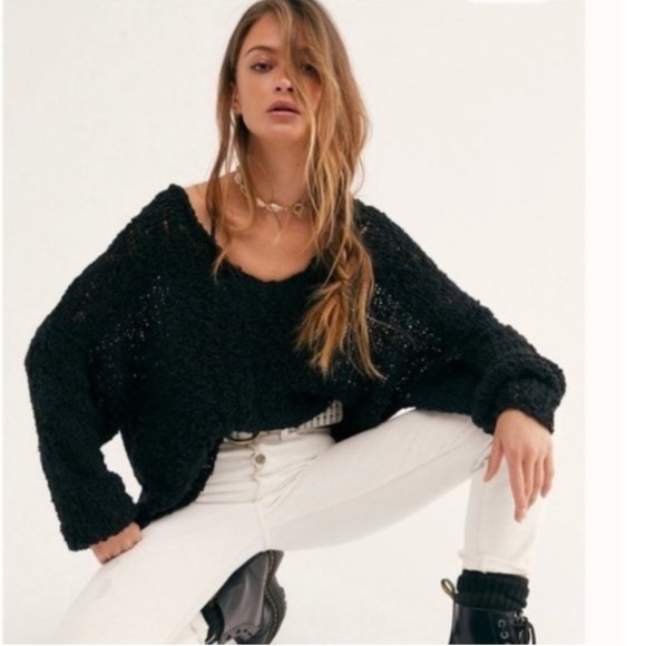 Free people Sunday Shore Black Sweater medium size - Picture 3 of 11